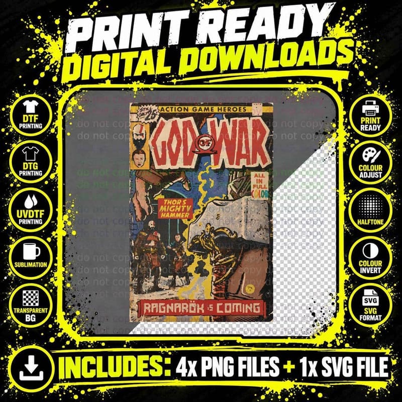God of War Ragnarök Comic Book Cover Fan Art Classic Png SVG Digital Bundle