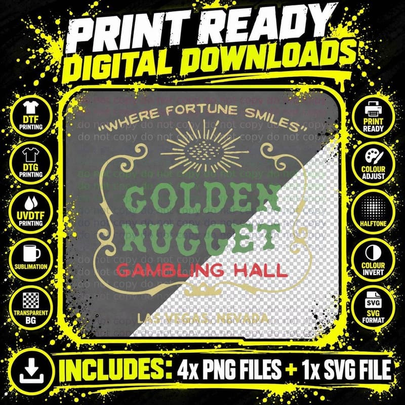 Golden Nugget Gambling Hall Vintage Las Vegas Unisex Png SVG Digital Bundle