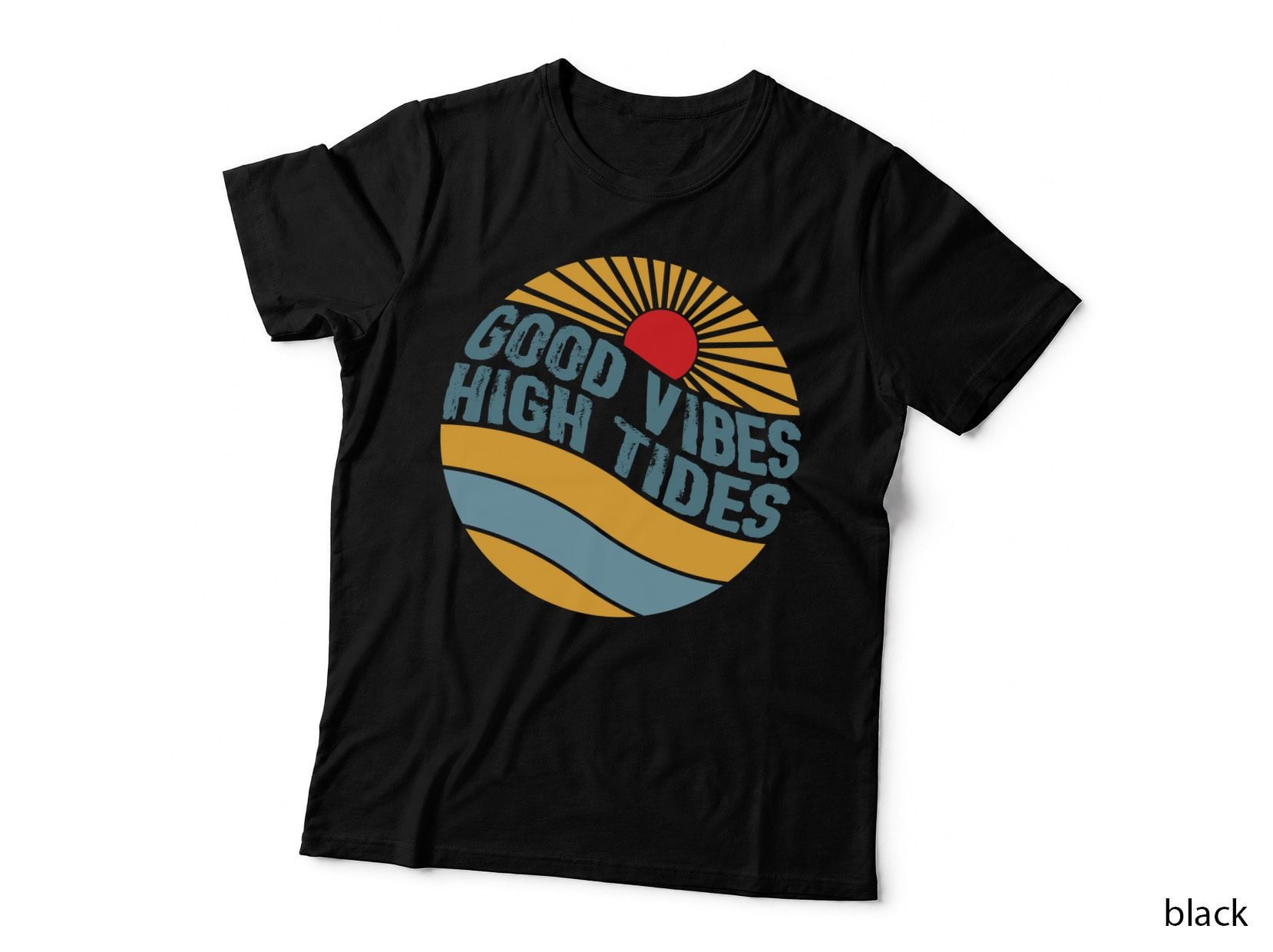 Good High Vibes Tides Summer T-Shirt, Retro Sunset Palm Trees Sunny Tee