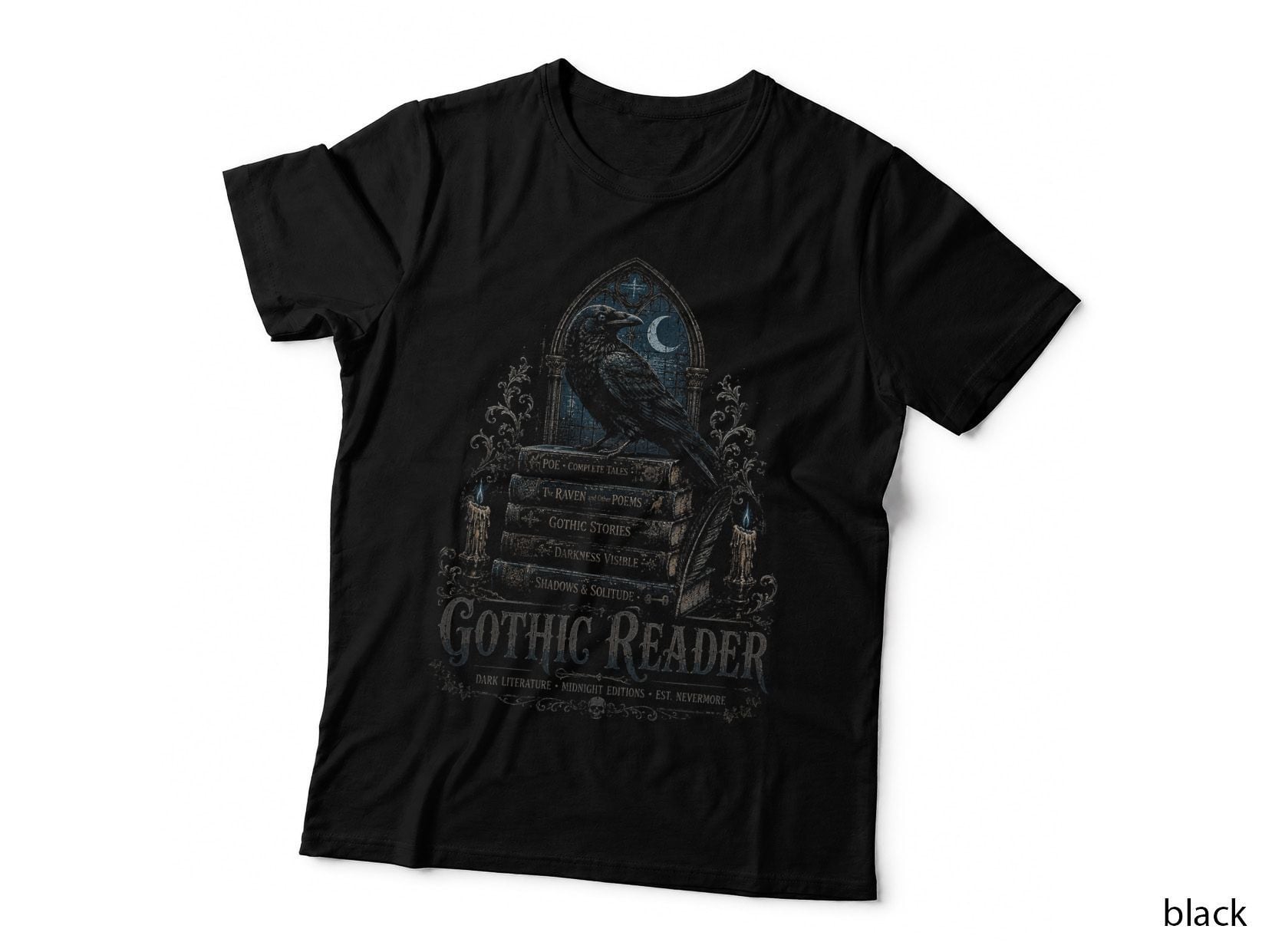 Gothic Reader Raven Book Lover Vintage Gothic Literary Halftone T-Shirt