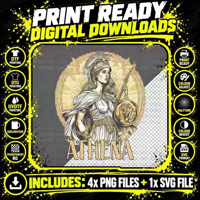 Greek Mythology Athena T-Shirt, Vintage Goddess Print Png SVG Digital Bundle
