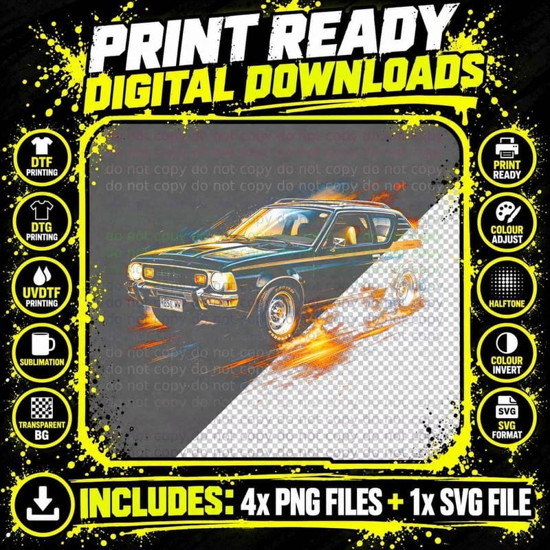 Gremlin Compact Car T-Shirt, Halftone Classic Car Png SVG Digital Bundle
