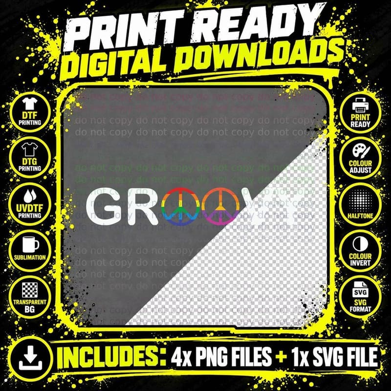 Groovy Earth Day T-Shirt, Peace Symbols in Rainbow Png SVG Digital Bundle