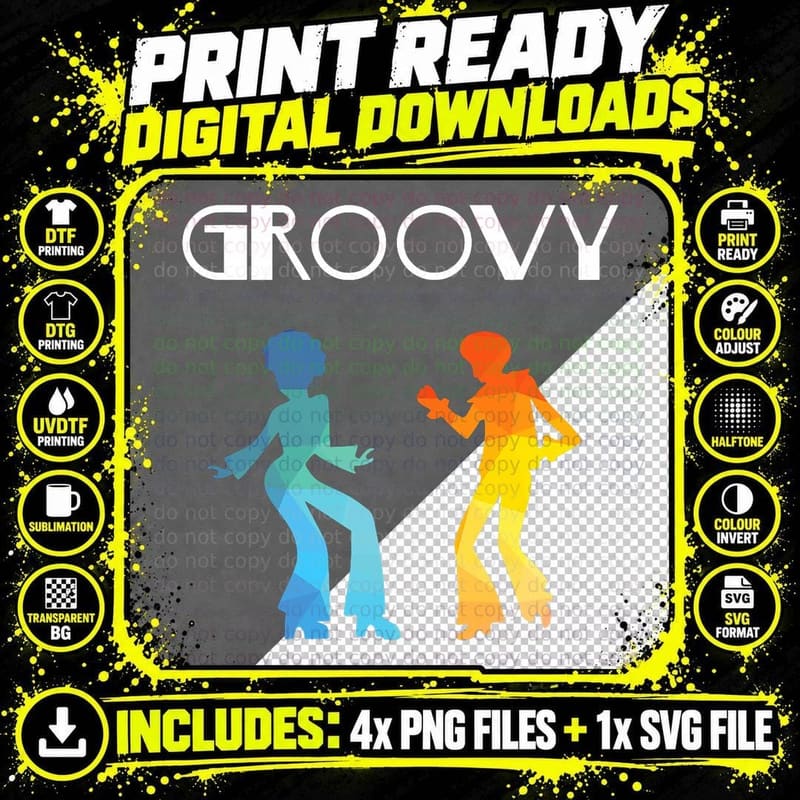 Groovy Funky Dance Music, Disco Lovers Groove Png SVG Digital Bundle