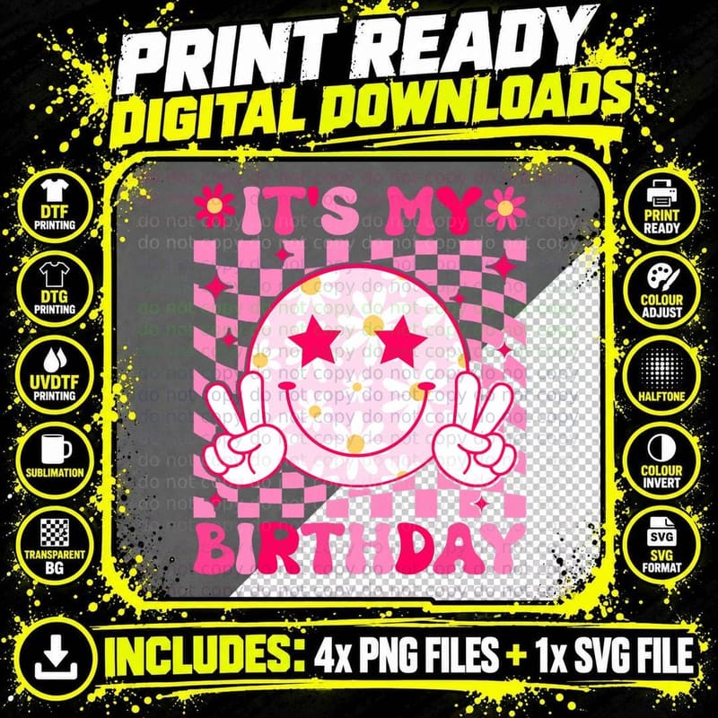 Groovy It's My Birthday Women Teens Girls Kid Birthday Png SVG Digital Bundle