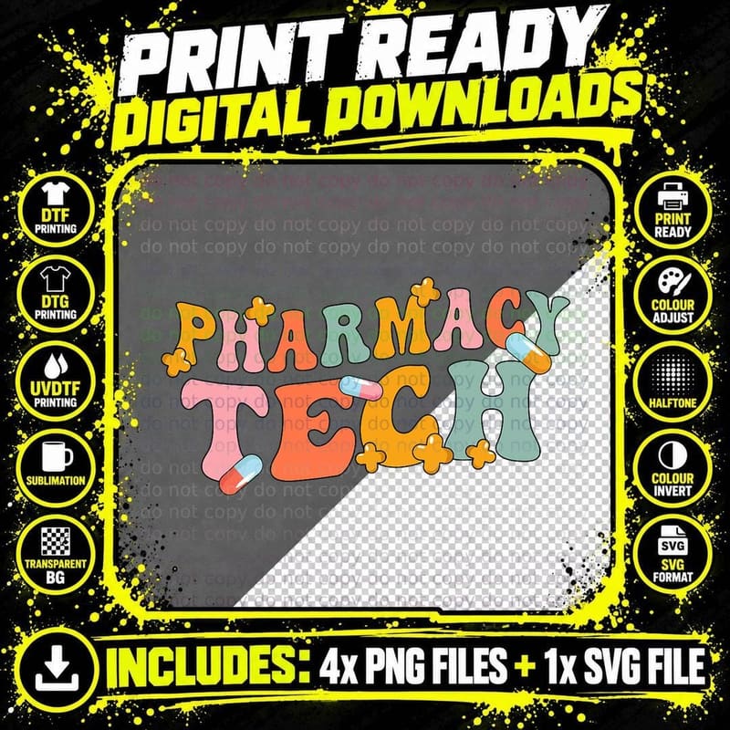Groovy Pharmacy Technician Pharmacist Pharmacy Tech Png SVG Digital Bundle