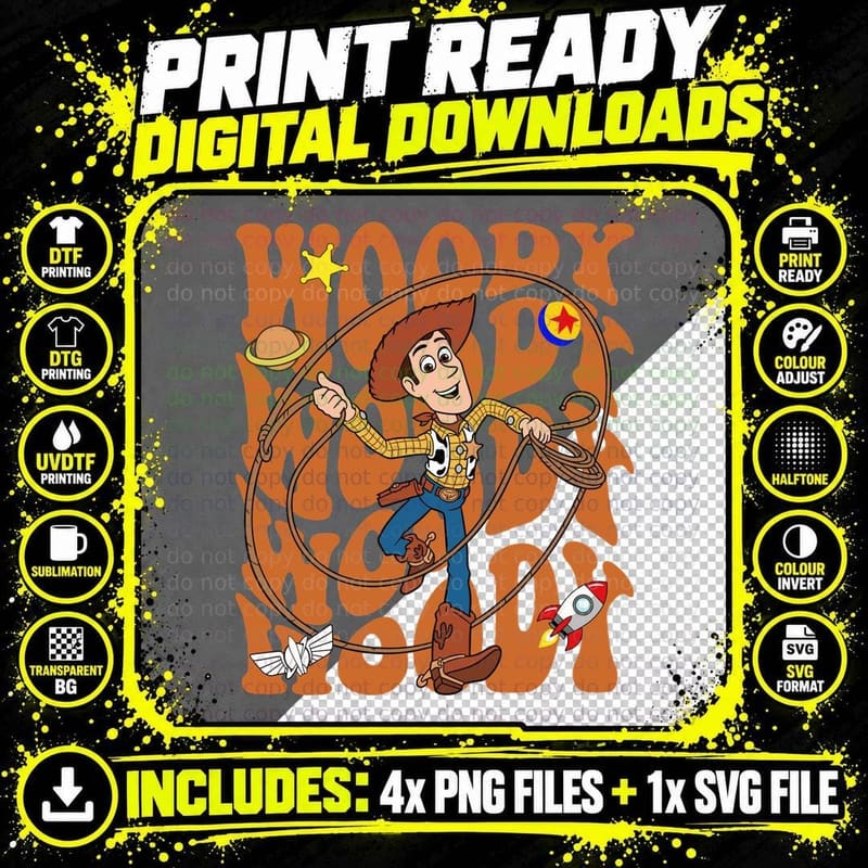 Groovy Retro Woody Toy Story Vintage Cartoon Sheriff Png SVG Digital Bundle