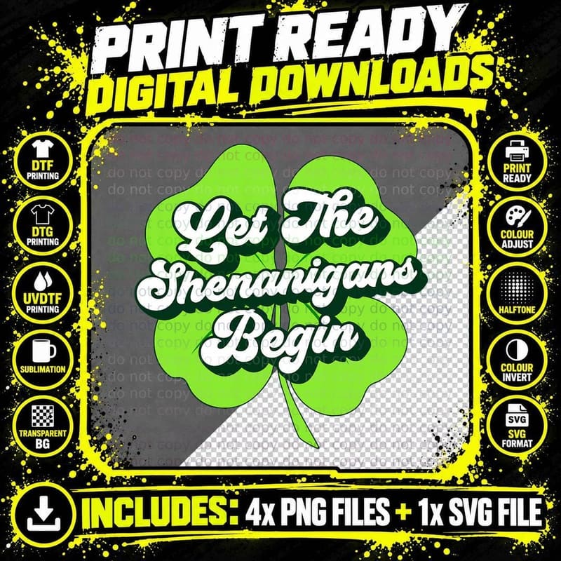 Groovy St Patricks Day Let the Shenanigans Begin T-Shirt Png SVG Digital Bundle