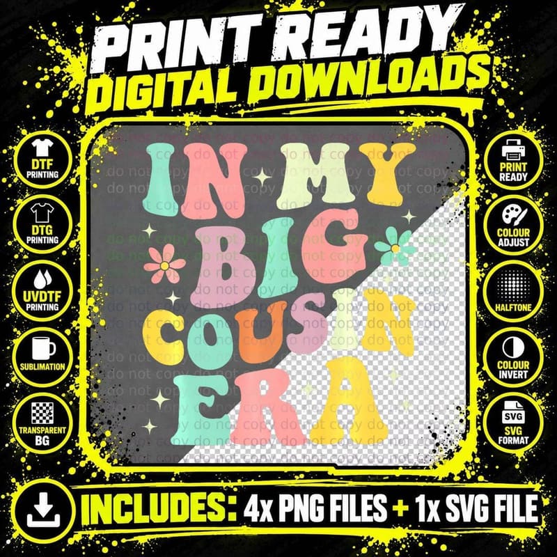 Groovy in My Big Cousin Era Premium, 70s Retro Style Png SVG Digital Bundle