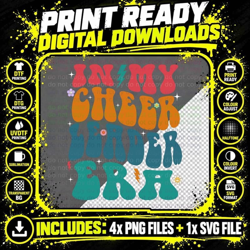 Groovy in My Cheer Coach Era Cheerleader Cheerleading Png SVG Digital Bundle