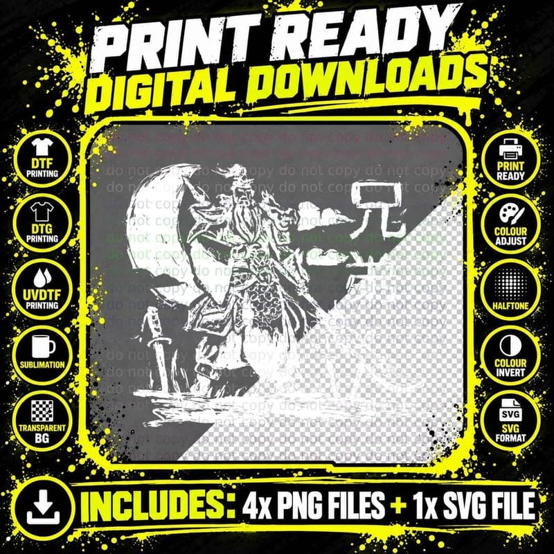 Guan Yu Chinese Warrior Sketch Design Png SVG Digital Bundle