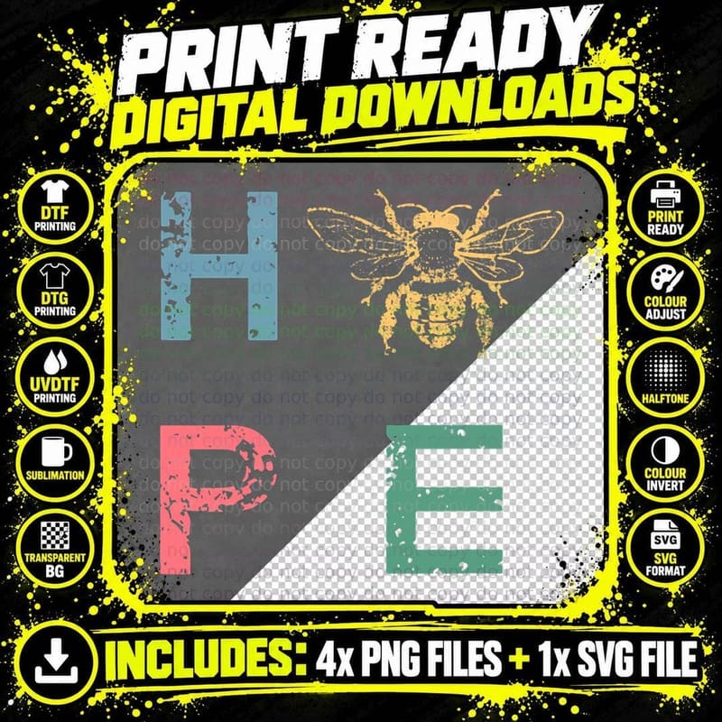 HOPE for Honeybees Bee Beekeeper Save the Bees Retro Png SVG Digital Bundle