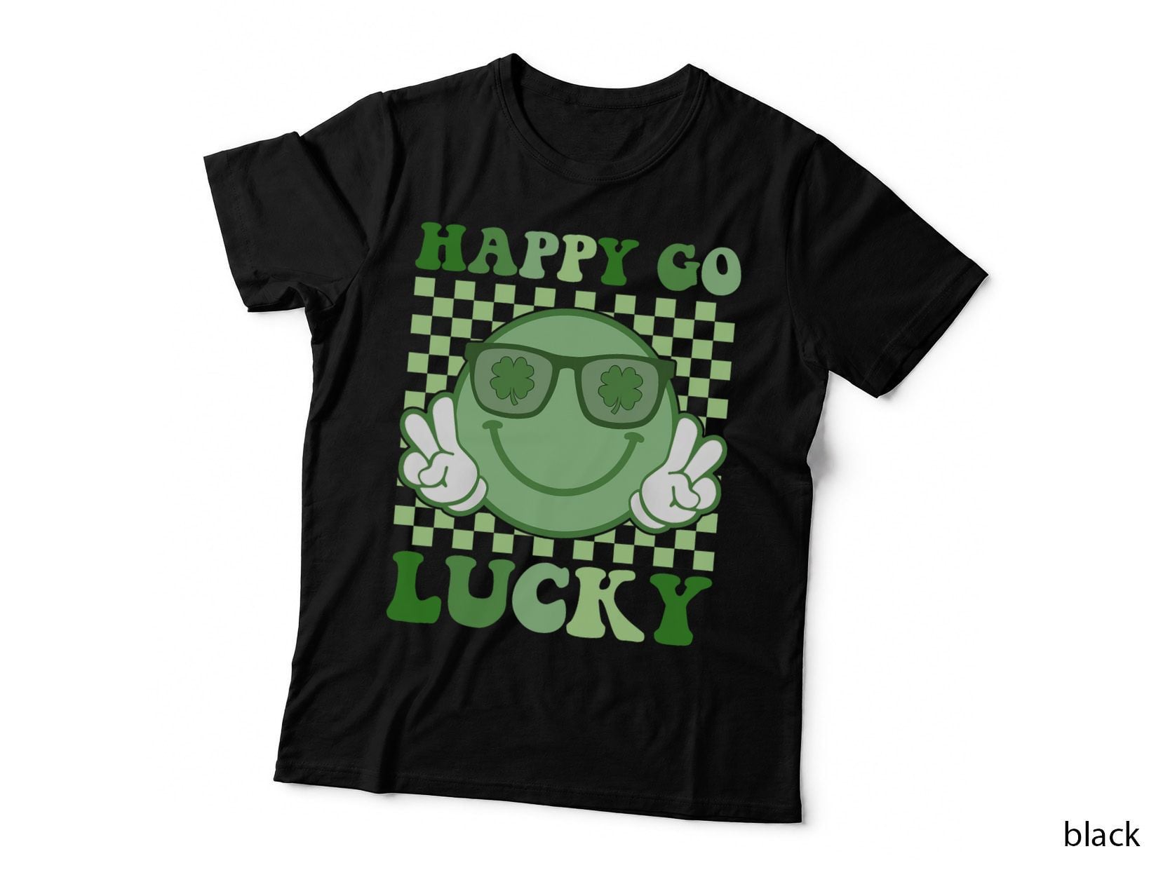 Happy Go Lucky Shamrock Groovy St Patricks Day Women Girls T-Shirt