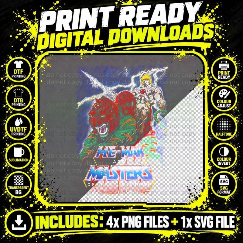 He-Man Masters T-Shirt, Retro 80s Action Hero Print Png SVG Digital Bundle