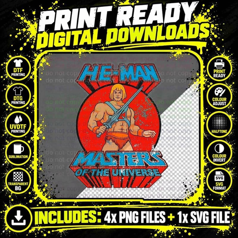 He-Man Masters of the Universe T-Shirt, Retro 80s Png SVG Digital Bundle
