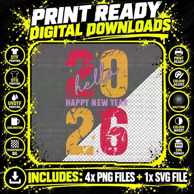 Hello Happy New Year 26 Happy New Year T-Shirt Png SVG Digital Bundle