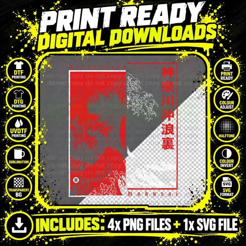 Hokusai Great Wave off Kanagawa Japanese Aesthetic Png SVG Digital Bundle