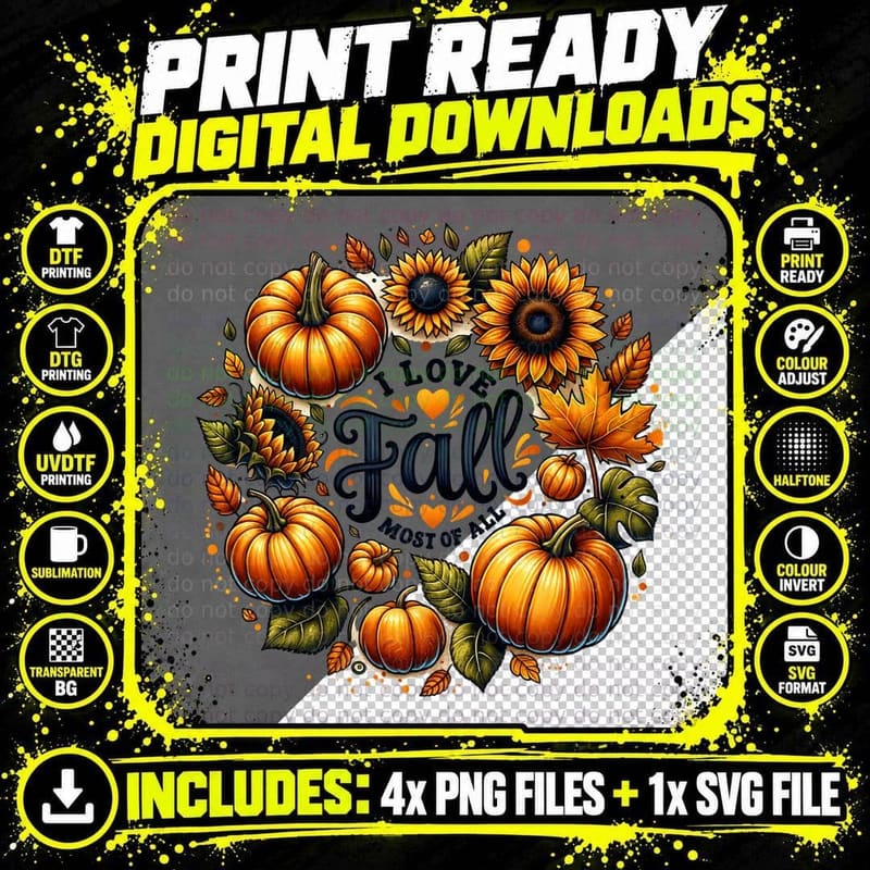 I Love Fall Most of All, Retro Vintage, Gift Idea Png SVG Digital Bundle