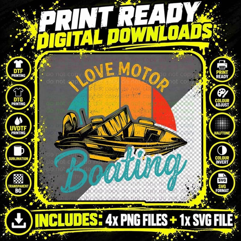I Love Motorboating Boater Retro Vintage Power Speed Png SVG Digital Bundle