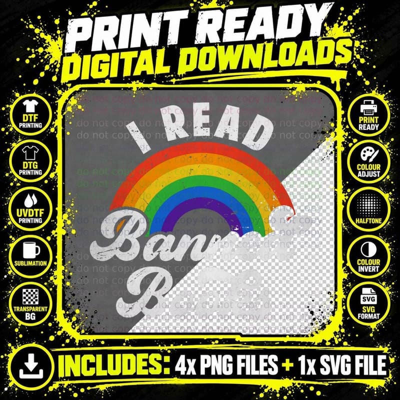 I Read Banned Books Retro Literature Rainbow Reading Png SVG Digital Bundle