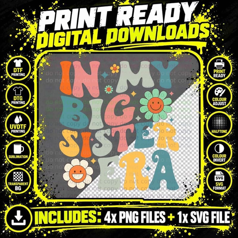 In My Big Sister Era Retro Big Sister Girls Kids Png SVG Digital Bundle