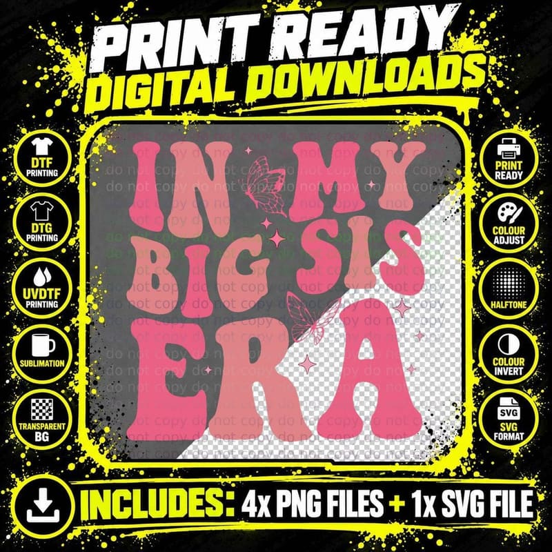 In My Big Sister Era Shirt Groovy Retro Big Sis Baby Png SVG Digital Bundle
