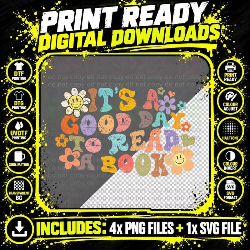 It's Good Day to Read Book Retro Groovy Reading Lovers Png SVG Digital Bundle
