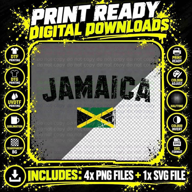 Jamaica Flag Vintage Men Women Kids Jamaica T-Shirt Png SVG Digital Bundle