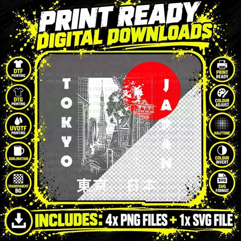 Japan Aesthetic Retro Comic Tokyo Silhouette Japanese Png SVG Digital Bundle