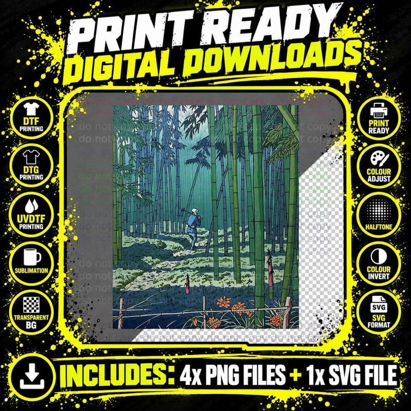 Japanese Bamboo Forest Vintage Art Ukiyo-E Png SVG Digital Bundle
