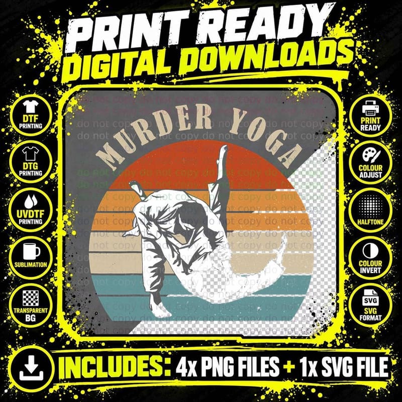 Jiu Jitsu Gift Murder Yoga Vintage Retro Bjj Martial Art Png SVG Digital Bundle