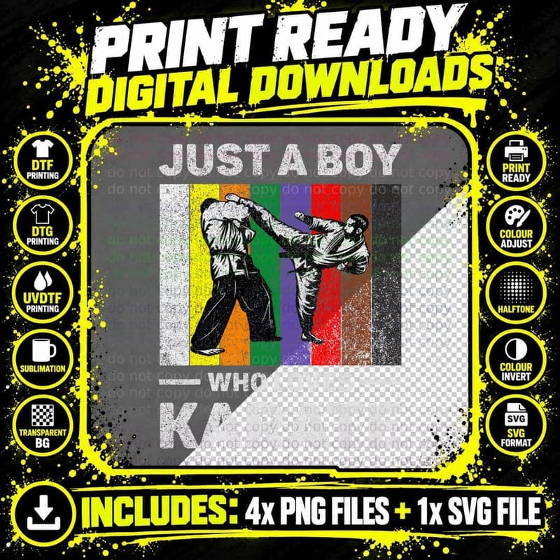 Just a Boy Who Loves Karate Vintage Taekwondo Karate Png SVG Digital Bundle