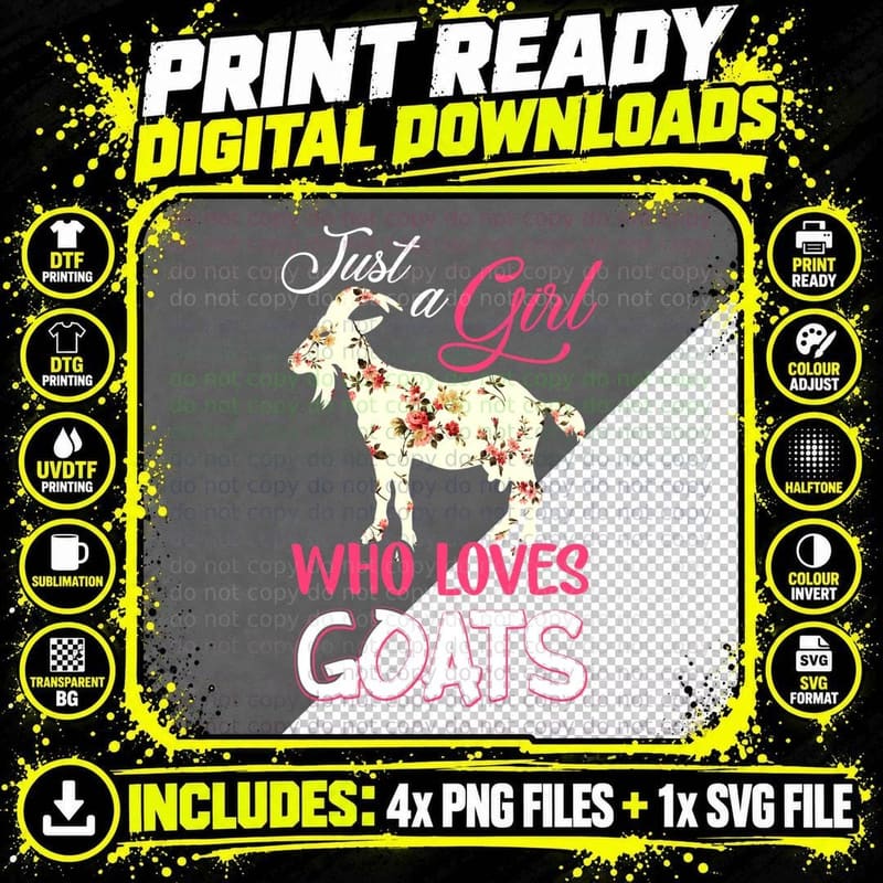 Just a Girl Who Loves Goats Pigmy Shirt, Vintage Look Png SVG Digital Bundle