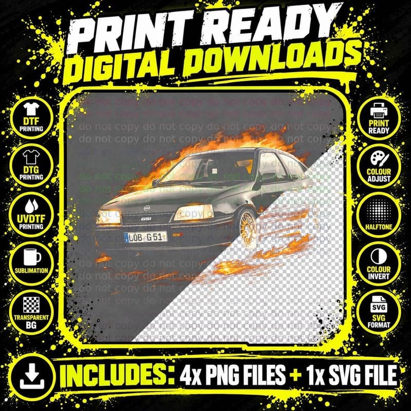 Kadett Gsi T-Shirt, Halftone Rally Car Graphic Tee Png SVG Digital Bundle