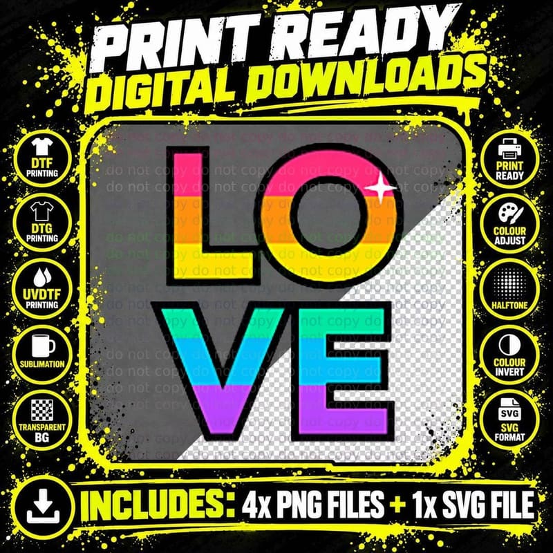 LOVE - Rainbow Colors - Minimalistic Pocket Design Png SVG Digital Bundle