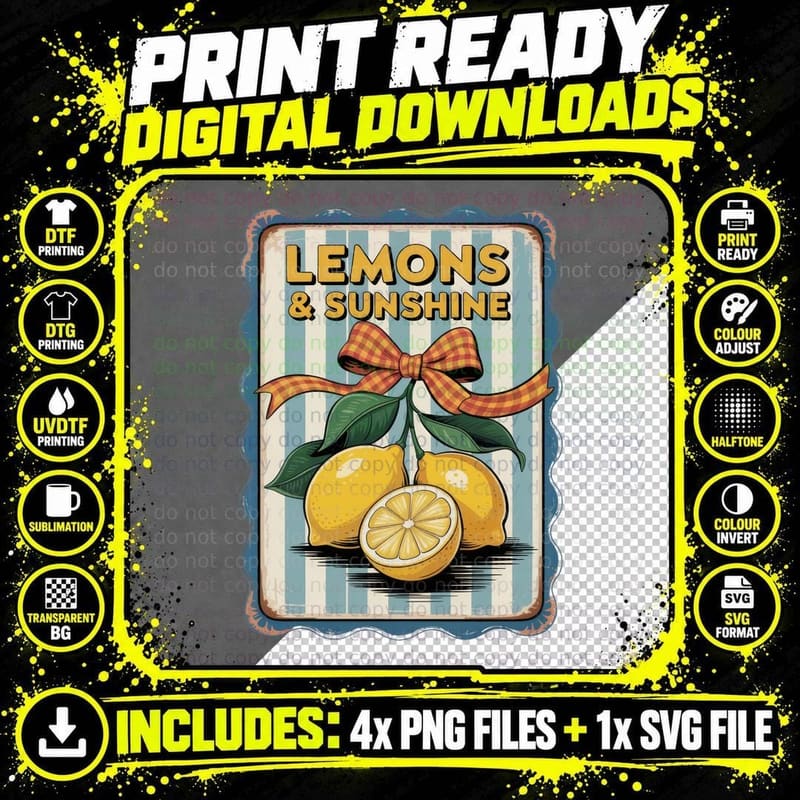 Lemons & Sunshine Summer T-Shirt, Lemons Sunshine Png SVG Digital Bundle