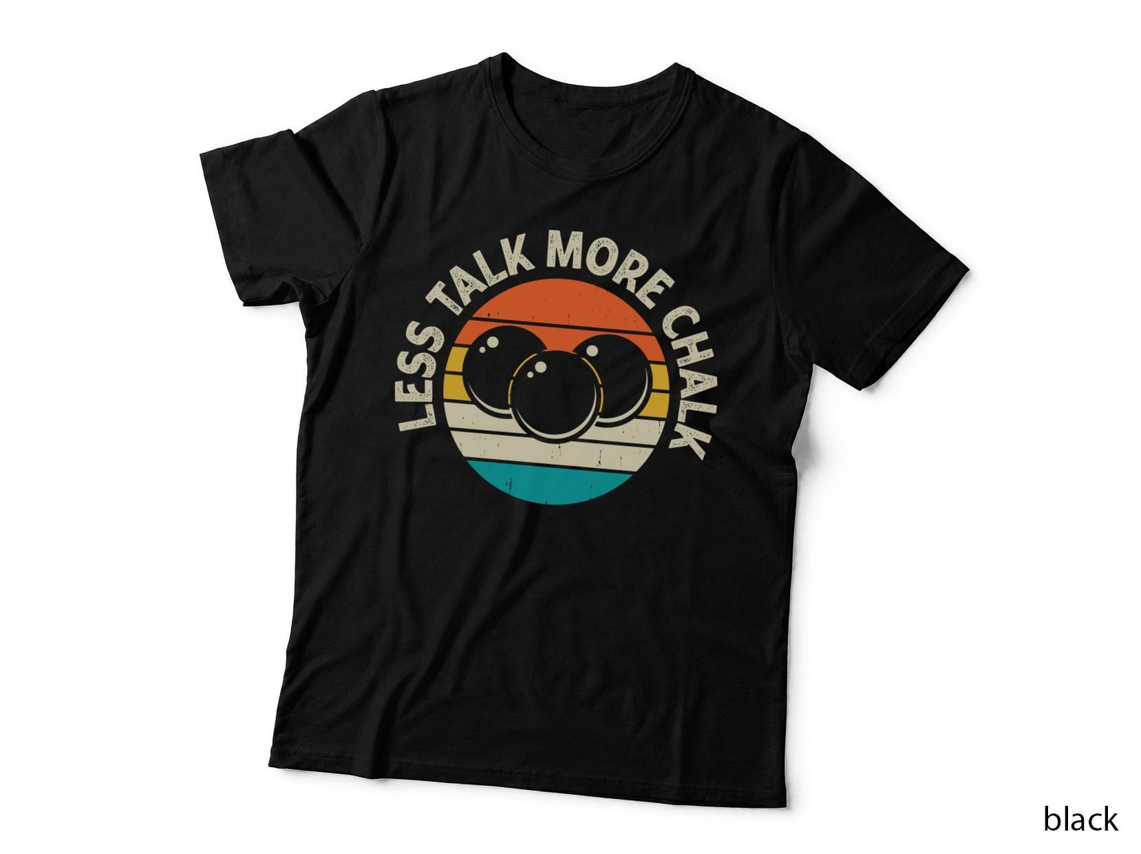 Less Talk More Chalk Billiards T-Shirt, Bowling Balls in Retro Colors Graphic