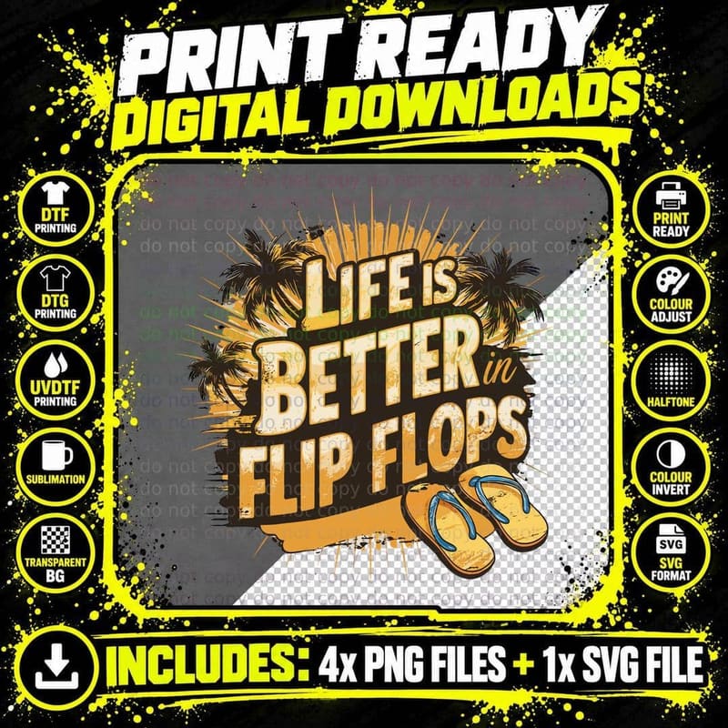 Life Is Better in Flip Flops Summer T-Shirt Png SVG Digital Bundle