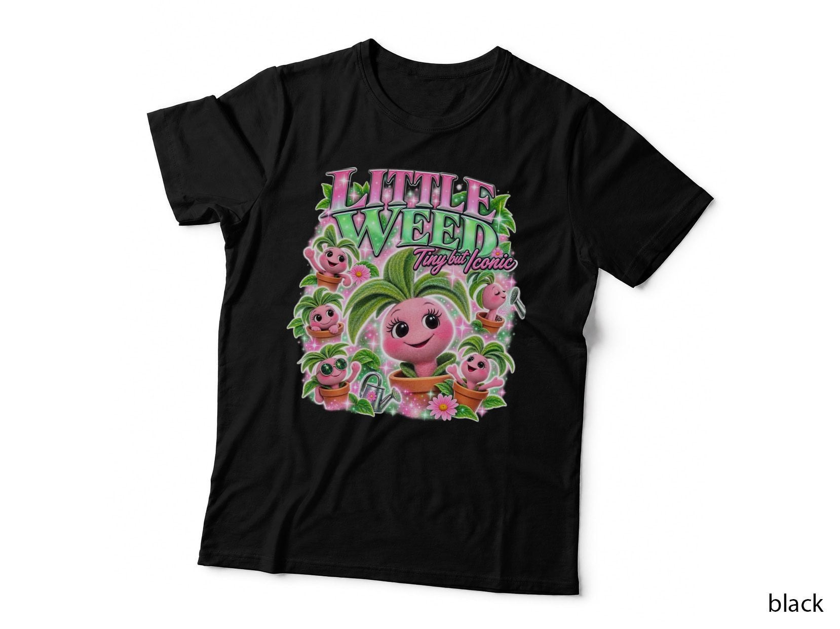 Little Weed Flower Pot Men Retro Puppet British TV Pink Green Nostalgia T-Shirt