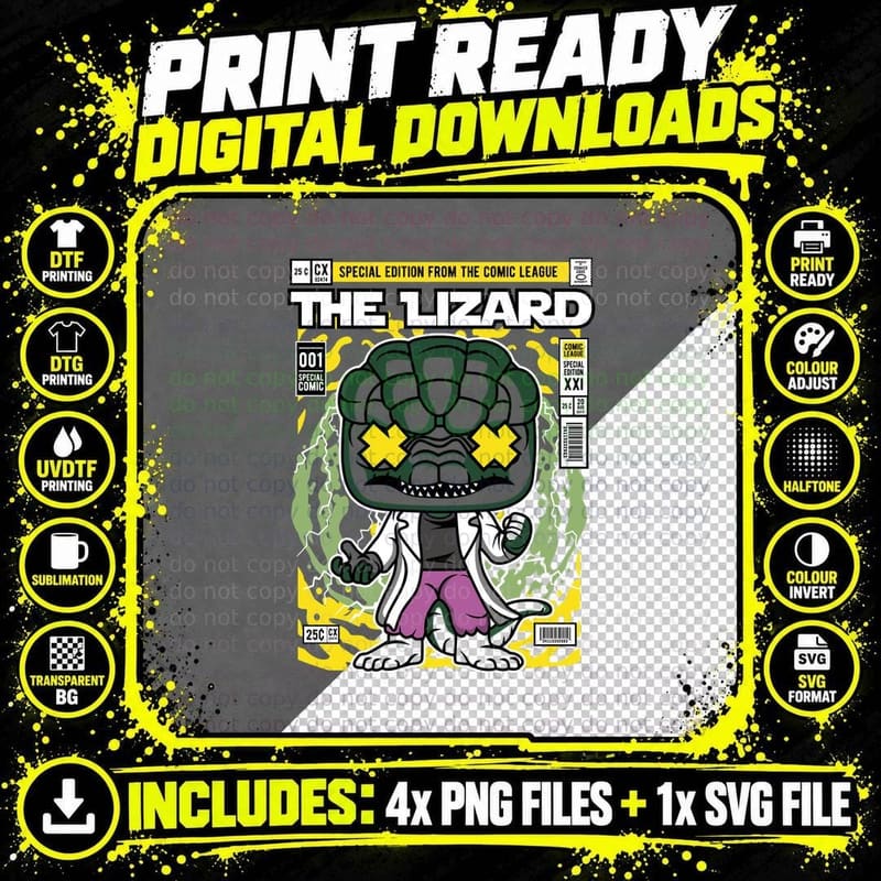 Lizard Comic Book T-Shirt, Retro Comic Art Png SVG Digital Bundle