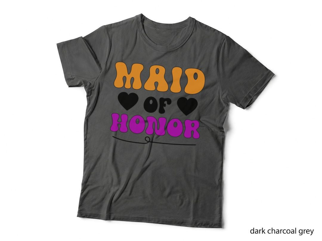 Maid of Honor Wedding T-Shirt, Bold Retro Typography Hearts Graphic Tee
