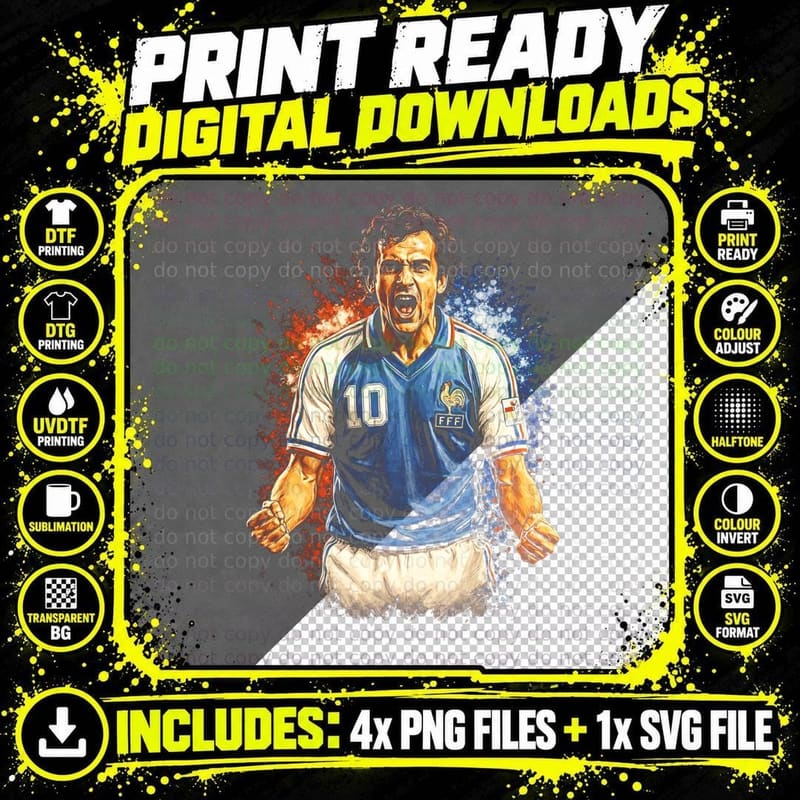 Male Footballer in Blue France Kit Number 10 Retro Png SVG Digital Bundle