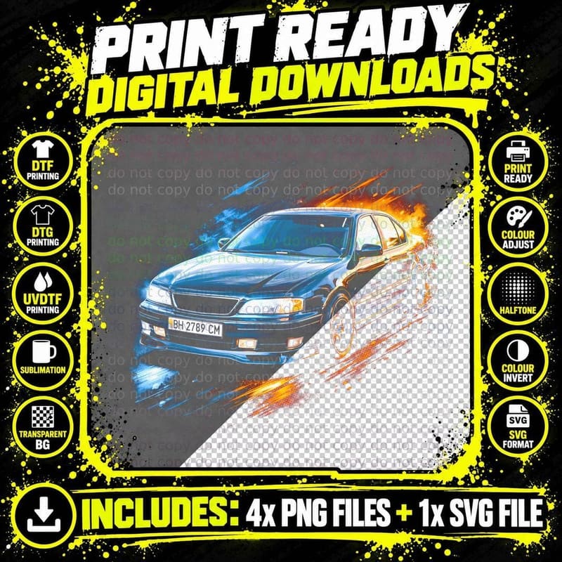 Maxima Sedan T-Shirt, Halftone JDM Car Graphic Tee Png SVG Digital Bundle