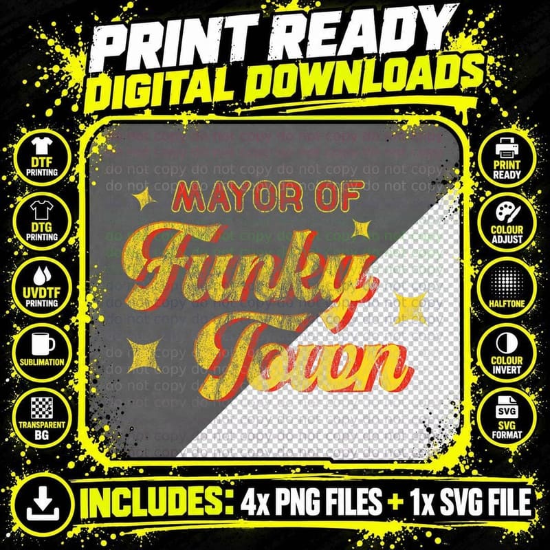 Mayor of Funky Town 1970s Disco Funk 70s Retro Funk Png SVG Digital Bundle
