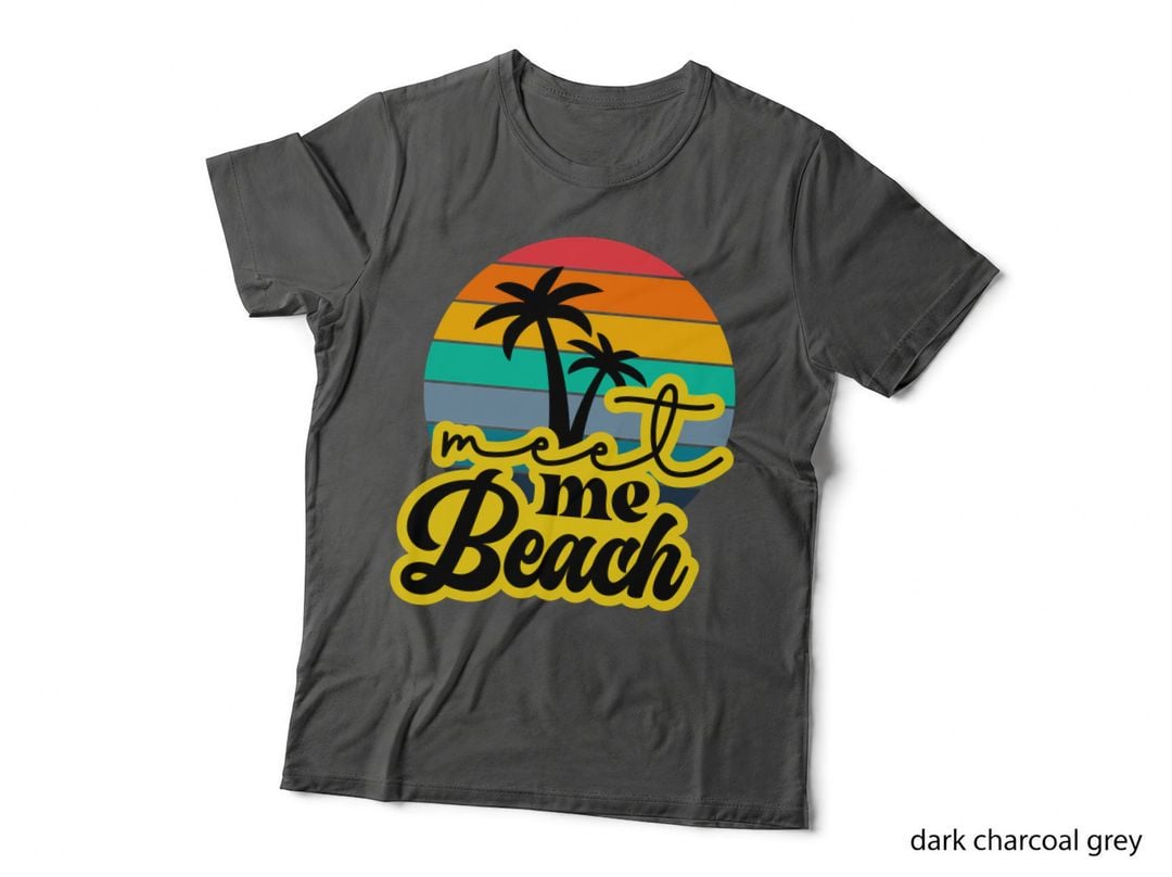 Meet Me at the Beach Summer T-Shirt, Retro Layered Sunset Palms Sunny Tee