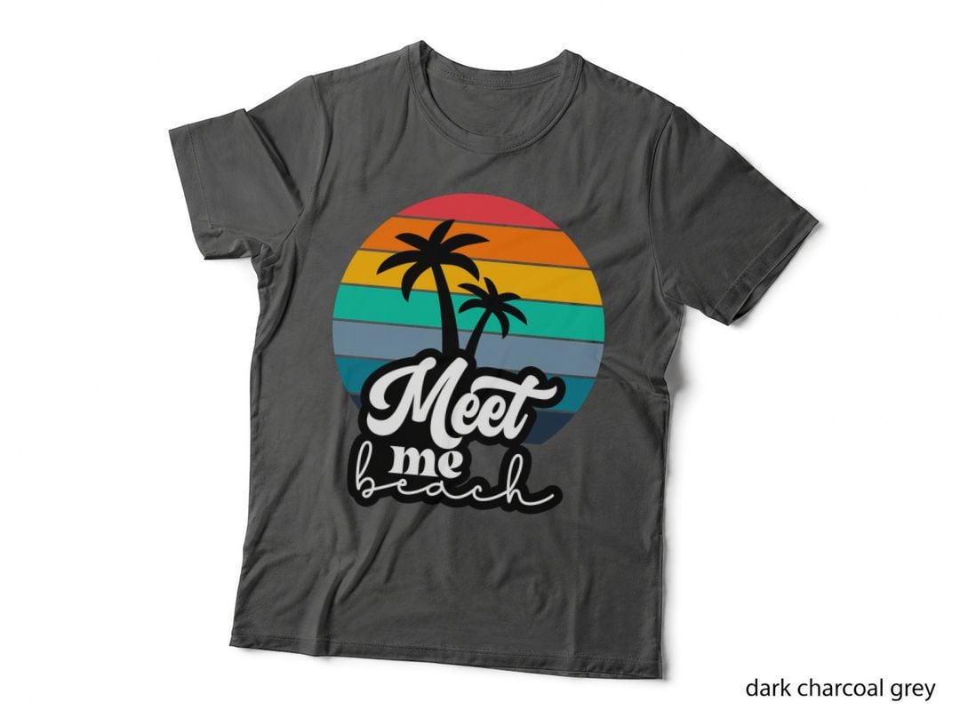 Meet Me at the Beach Summer T-Shirt, Retro Sunset with Palm Trees Sunny Tee
