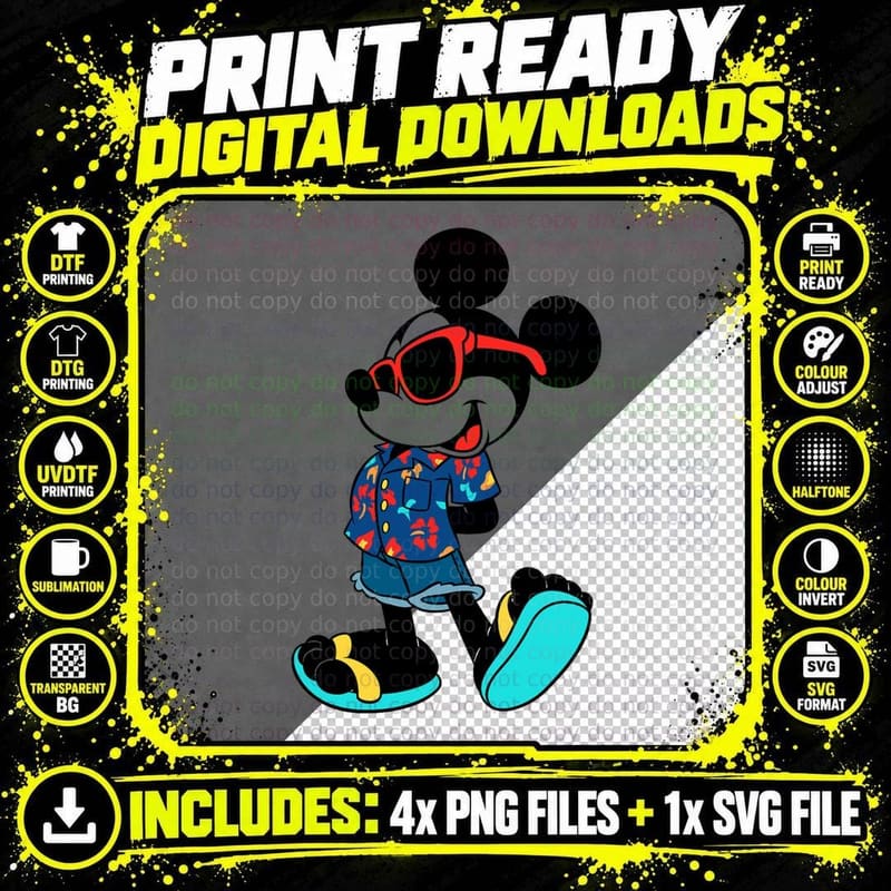 Mickey Mouse Summer, Cartoon Character Png SVG Digital Bundle