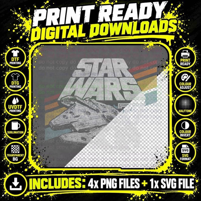 Millennium Falcon 77 Retro Diagonal Stripes T-Shirt Png SVG Digital Bundle
