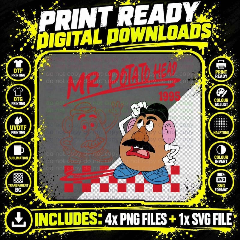 Mr Potato Head Toy Story 1995 Retro Checkerboard T-Shirt Png SVG Digital Bundle