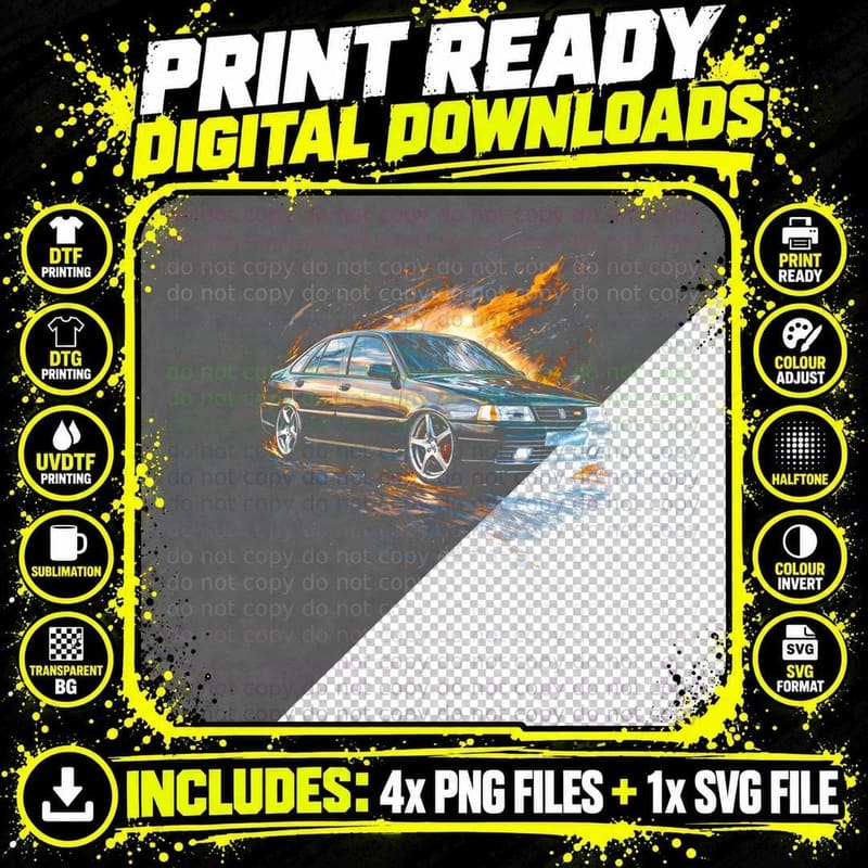 Nineties Tuner Sedan T-Shirt, Halftone JDM Car Graphic Png SVG Digital Bundle